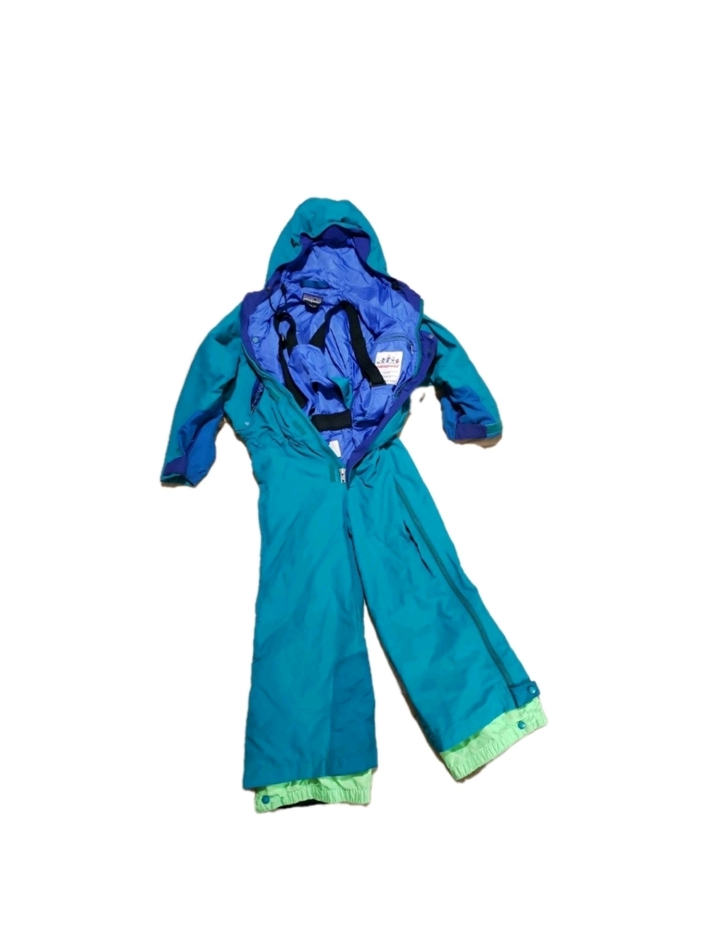 Vtg Patagonia Kids S Ski Suit One Piece Suspenders 90's  Teal Green Winter